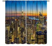 City Landscape Curtains,New York Buildings City Sunset Night View Drapes for Bedroom Living Room Kitchen Window Treatment 2 Panels Set Total Size 52" W X 84" L Inch
