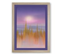 City Light at Dawn Modern Framed Wall Art Print A4 (29.7×21cm) Oak, Wall Decor for Living Room, Bedroom, Office & Home, Ready to Hang, Art Gift