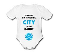 CITY LIGHT BLUE Shhh! I'm watching with Daddy Mummy Grandad Unique Football Babygrow Cute Personalised Funny Baby Vest Grow Boys Girls Unisex Gift Babygrow Bodysuit MAN MANCHESTER COVENTRY