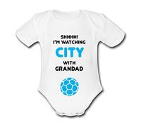 CITY LIGHT BLUE Shhh! I'm watching with Daddy Mummy Grandad Unique Football Babygrow Cute Personalised Funny Baby Vest Grow Boys Girls Unisex Gift Babygrow Bodysuit MAN MANCHESTER COVENTRY