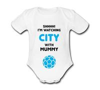 CITY LIGHT BLUE Shhh! I'm watching with Daddy Mummy Grandad Unique Football Babygrow Cute Personalised Funny Baby Vest Grow Boys Girls Unisex Gift Babygrow Bodysuit MAN MANCHESTER COVENTRY