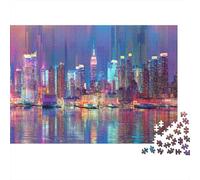 City Lights Reflections Jigsaw Puzzles Puzzles for Adults Kids. 1000 Piece Whimsical Challenge Toy Educational Game Home Decoration for Educational Games Gifts 52x38cm/1000pcs