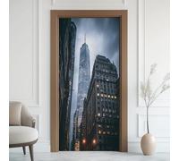 City Manhattan Door Stickers Waterproof Peel and Stick Door Mural, New York 3D Door Stickers Self Adhesive Wall Sticker, Skyline Cityscape Murals Vinyl Wallpaper Home Decor 77x200 cm