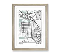 City Map Abu Dhabi Uae Modern Framed Print | A2 Oak Framed Wall Art | Ready to Hang | Modern Map Picture | Living Room Bedroom Lounge Office