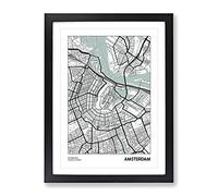 City Map Amsterdam Netherlands Modern Framed Print | A2 Black Framed Wall Art | Ready to Hang | Modern Map Picture | Living Room Bedroom Lounge Office