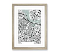 City Map Amsterdam Netherlands Modern Framed Print | A3 Oak Framed Wall Art | Ready to Hang | Modern Map Picture | Living Room Bedroom Lounge Office
