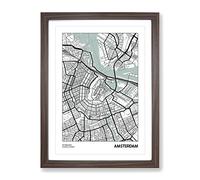 City Map Amsterdam Netherlands Modern Framed Print | A4 Walnut Framed Wall Art | Ready to Hang | Modern Map Picture | Living Room Bedroom Lounge Office