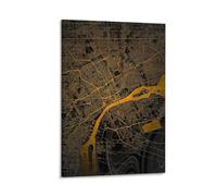City Map Art Print Urban Gold Wall Decor Black And Gold Poster Modern Home Decoration Map Illustration Contemporary Wall Art Gift for City Lovers Gift 12x18inch(30x45cm) Framed
