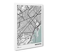 City Map Barcelona Spain Canvas Print | Gallery Wrapped 30mm Frame Wall Art | 20x14 inches | Ready to Hang | Modern Maps Picture | Living Room Bedroom Lounge Office