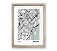 City Map Barcelona Spain Modern Framed Print | A2 Oak Framed Wall Art | Ready to Hang | Modern Map Picture | Living Room Bedroom Lounge Office