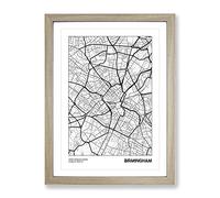 City Map Birmingham Uk Modern Framed Print | A2 Oak Framed Wall Art | Ready to Hang | Modern Map Picture | Living Room Bedroom Lounge Office
