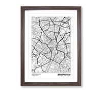 City Map Birmingham Uk Modern Framed Wall Art Print, Ready to Hang Picture for Living Room Bedroom Home Office Décor, Walnut A3 (34 x 46 cm)