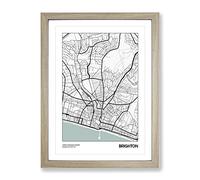 City Map Brighton Uk Modern Framed Print | A2 Oak Framed Wall Art | Ready to Hang | Modern Map Picture | Living Room Bedroom Lounge Office