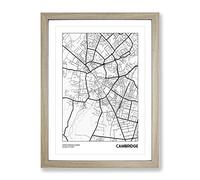 City Map Cambridge Uk Modern Framed Print | A2 Oak Framed Wall Art | Ready to Hang | Modern Map Picture | Living Room Bedroom Lounge Office