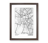 City Map Cambridge Uk Modern Framed Print | A2 Walnut Framed Wall Art | Ready to Hang | Modern Map Picture | Living Room Bedroom Lounge Office