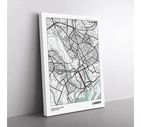 City Map Cardiff Uk Modern Canvas Wall Art Print Ready to Hang, Framed Picture for Living Room Bedroom Home Office Décor, 50x35 cm (20x14 Inch)
