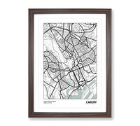 City Map Cardiff Uk Modern Framed Print | A3 Walnut Framed Wall Art | Ready to Hang | Modern Map Picture | Living Room Bedroom Lounge Office