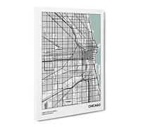City Map Chicago Usa Canvas Print | Gallery Wrapped 30mm Frame Wall Art | 24x16 inches | Ready to Hang | Modern Maps Picture | Living Room Bedroom Lounge Office