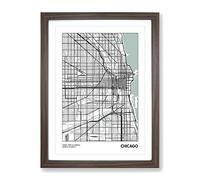 City Map Chicago Usa Modern Framed Print | A2 Walnut Framed Wall Art | Ready to Hang | Modern Flag Picture | Living Room Bedroom Lounge Office