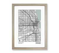 City Map Chicago Usa Modern Framed Print | A3 Oak Framed Wall Art | Ready to Hang | Modern Flag Picture | Living Room Bedroom Lounge Office