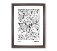 City Map Coventry Uk Framed Wall Art Print A4 Walnut