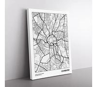 City Map Coventry Uk Modern Canvas Wall Art Print Ready to Hang, Framed Picture for Living Room Bedroom Home Office Décor, 76x50 cm (30x20 Inch)