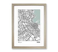 City Map Doha Qatar Modern Framed Print | A4 Oak Framed Wall Art | Ready to Hang | Modern Map Picture | Living Room Bedroom Lounge Office