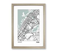 City Map Dubai Uae Modern Framed Print | A2 Oak Framed Wall Art | Ready to Hang | Modern Map Picture | Living Room Bedroom Lounge Office