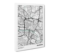City Map Glasgow Uk Canvas Print | Gallery Wrapped 30mm Frame Wall Art | 20x14 inches | Ready to Hang | Modern Maps Picture | Living Room Bedroom Lounge Office