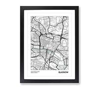 City Map Glasgow Uk Framed Wall Art Print A4 Black