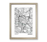 City Map Glasgow Uk Modern Framed Print | A2 Oak Framed Wall Art | Ready to Hang | Modern Map Picture | Living Room Bedroom Lounge Office
