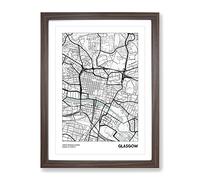 City Map Glasgow Uk Modern Framed Print | A3 Walnut Framed Wall Art | Ready to Hang | Modern Map Picture | Living Room Bedroom Lounge Office