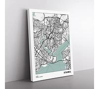 City Map Istanbul Turkey Modern Canvas Wall Art Print Ready to Hang, Framed Picture for Living Room Bedroom Home Office Décor, 76x50 cm (30x20 Inch)