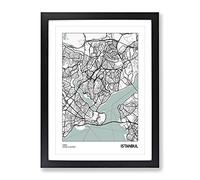 City Map Istanbul Turkey Modern Framed Print | A3 Black Framed Wall Art | Ready to Hang | Modern Map Picture | Living Room Bedroom Lounge Office