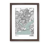 City Map Istanbul Turkey Modern Framed Print | A3 Walnut Framed Wall Art | Ready to Hang | Modern Map Picture | Living Room Bedroom Lounge Office