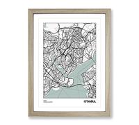 City Map Istanbul Turkey Modern Framed Wall Art Print, Ready to Hang Picture for Living Room Bedroom Home Office Décor, Oak A3 (34 x 46 cm)