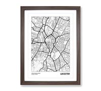 City Map Leicester Uk Modern Framed Print | A2 Walnut Framed Wall Art | Ready to Hang | Modern Map Picture | Living Room Bedroom Lounge Office