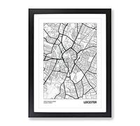 City Map Leicester Uk Modern Framed Print | A3 Black Framed Wall Art | Ready to Hang | Modern Map Picture | Living Room Bedroom Lounge Office