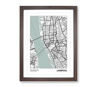City Map Liverpool Uk Modern Framed Print | A3 Walnut Framed Wall Art | Ready to Hang | Modern Map Picture | Living Room Bedroom Lounge Office