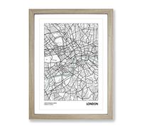 City Map London Uk Modern Framed Print | A2 Oak Framed Wall Art | Ready to Hang | Modern Map Picture | Living Room Bedroom Lounge Office