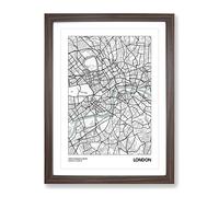 City Map London Uk Modern Framed Print | A4 Walnut Framed Wall Art | Ready to Hang | Modern Map Picture | Living Room Bedroom Lounge Office