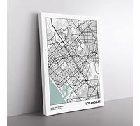City Map Los Angeles Usa Modern Canvas Wall Art Print Ready to Hang, Framed Picture for Living Room Bedroom Home Office Décor, 60x40 cm (24x16 Inch)