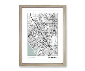 City Map Los Angeles Usa Modern Framed Print | A2 Oak Framed Wall Art | Ready to Hang | Modern Flag Picture | Living Room Bedroom Lounge Office