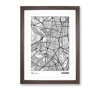 City Map Madrid Spain Modern Framed Print | A2 Walnut Framed Wall Art | Ready to Hang | Modern Map Picture | Living Room Bedroom Lounge Office