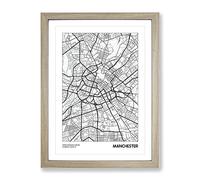City Map Manchester Uk Modern Framed Print | A3 Oak Framed Wall Art | Ready to Hang | Modern Map Picture | Living Room Bedroom Lounge Office