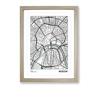 City Map Moscow Russia Modern Framed Print | A2 Oak Framed Wall Art | Ready to Hang | Modern Map Picture | Living Room Bedroom Lounge Office