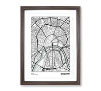 City Map Moscow Russia Modern Framed Wall Art Print, Ready to Hang Picture for Living Room Bedroom Home Office Décor, Walnut A2 (64 x 46 cm)