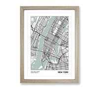 City Map New York Usa Modern Framed Print | A2 Oak Framed Wall Art | Ready to Hang | Modern Flag Picture | Living Room Bedroom Lounge Office