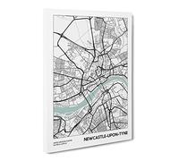 City Map Newcastle Upon Tyne Uk Canvas Print | Gallery Wrapped 30mm Frame Wall Art | 30x20 inches | Ready to Hang | Modern Maps Picture | Living Room Bedroom Lounge Office