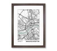 City Map Newcastle Upon Tyne Uk Modern Framed Print | A4 Walnut Framed Wall Art | Ready to Hang | Modern Map Picture | Living Room Bedroom Lounge Office
